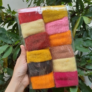 Túi 12 Len cột tóc bản 3-4cm (màu/ sọc)
