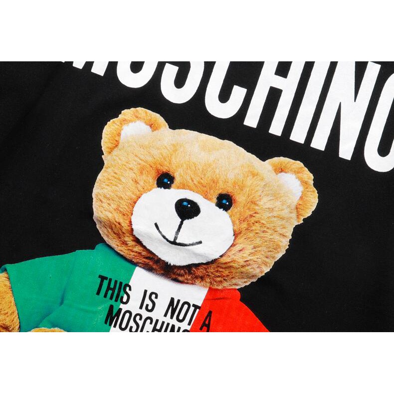 Áo thun tay ngắn chất liệu cotton in chữ Moschino phong cách thời trang cho nam nữ