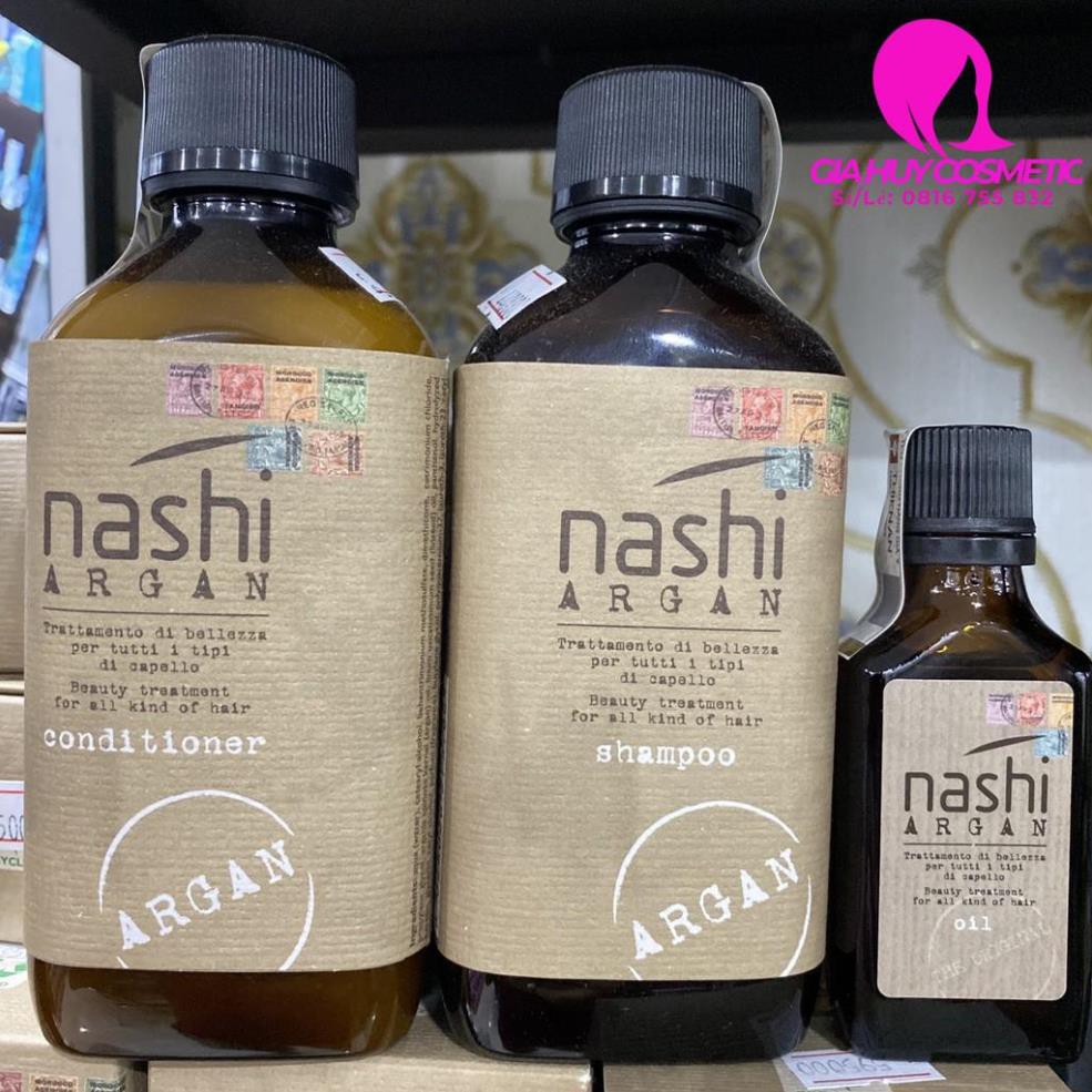 Combo gội xả và tinh dầu Nashi Argan phục hồi tóc hư tổn 200mlx2/30ml