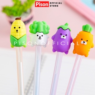 Bút bi nước mực gel hình Rau củ đầu to Pison, mực đen ngòi kim 0.38mm - SP0722 - 1 cái