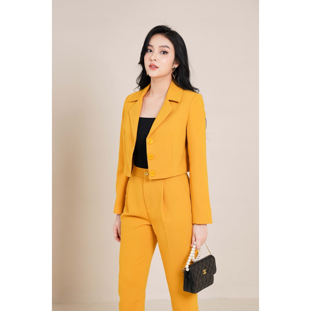 Set vest nữ áo ngắn phối quần tây xếp ly VENUS