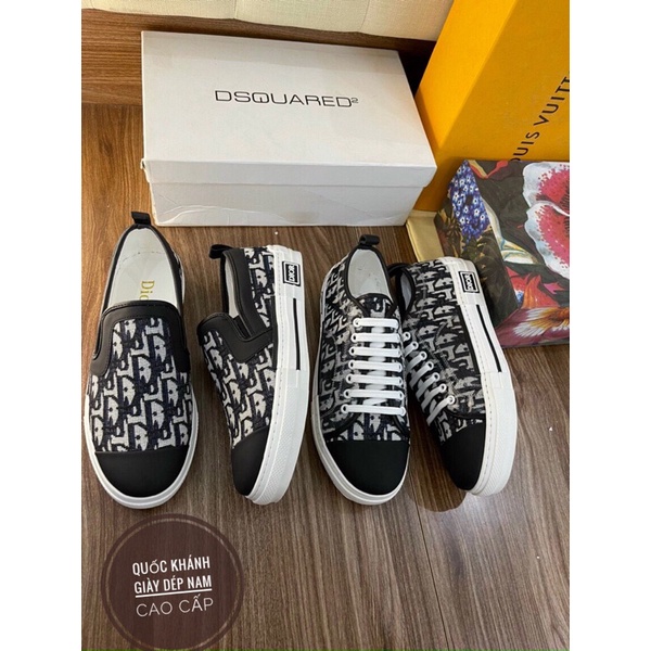 Giày thể thao nam buộc dây dior đen , giày slipon lười đen ful box