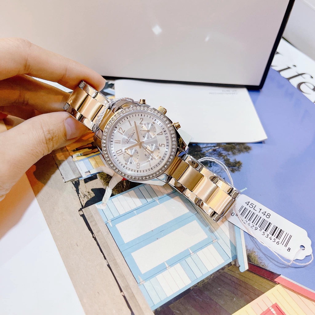 Đồng Hồ Nữ Caravelle 45L148 mặt trắng dây demi