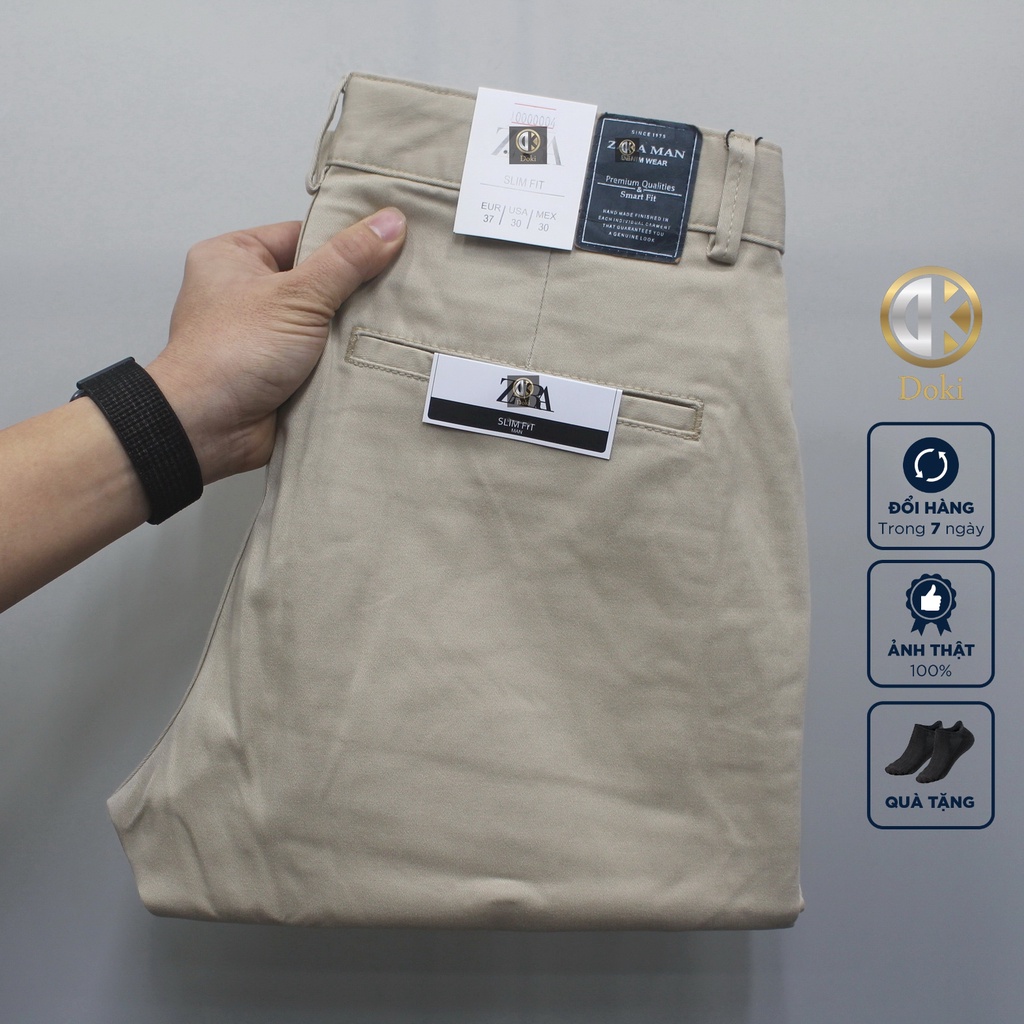Quần Kaki Nam Màu Xanh Ghi DKC, Quần kaki túi chéo dáng ôm đứng, chất vải co giãn thoáng mát - Doki