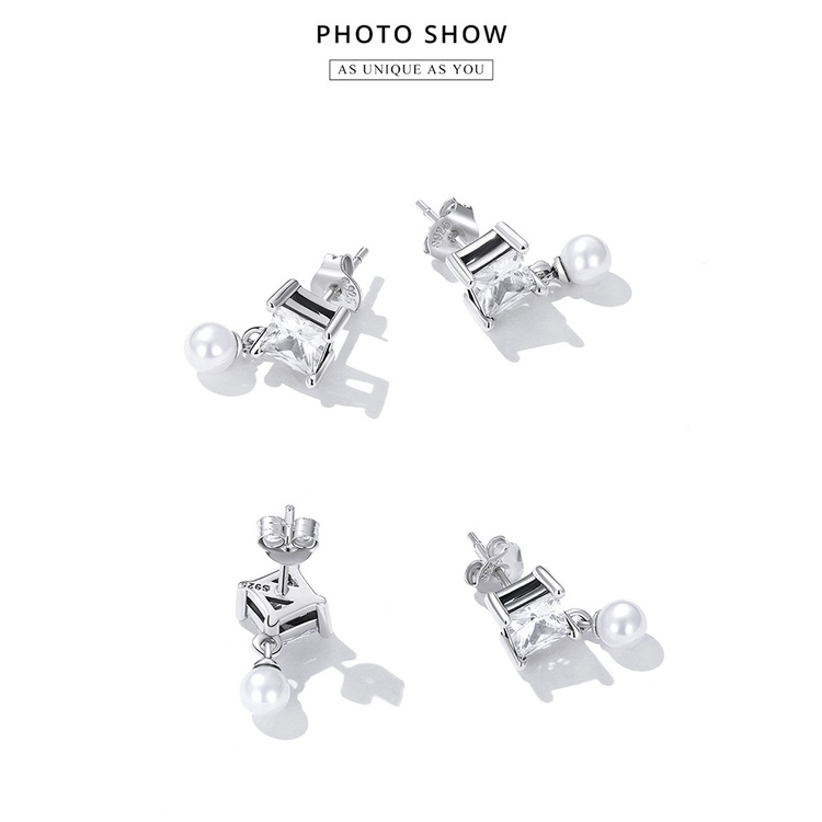 Bông tai BAMOER Bạc 925 đính đá zircon nhân tạo xinh xắn