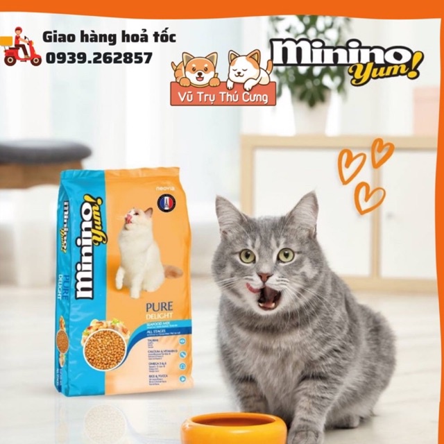 [Mã PET50K giảm Giảm 10% - Tối đa 50K đơn từ 250K] Thức ăn hạt cho mèo mọi lứa tuổi MININO YUM vị hải sản 1.5Kg