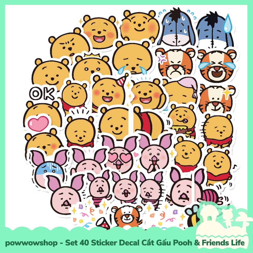 [Sẵn VN - Hỏa Tốc] Set 40/60 Sticker Mini Decal Dán Trang Trí Vật Dụng Mẫu Gấu Pooh &amp; Friends Funny Emotional