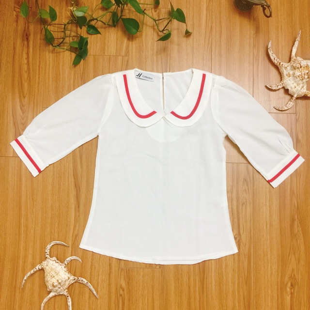 Áo sơ mi voan công sở tay lỡ cổ peterpan