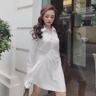 Đầm váy sơ mi lụa thiết kế dúm eo tinh tế