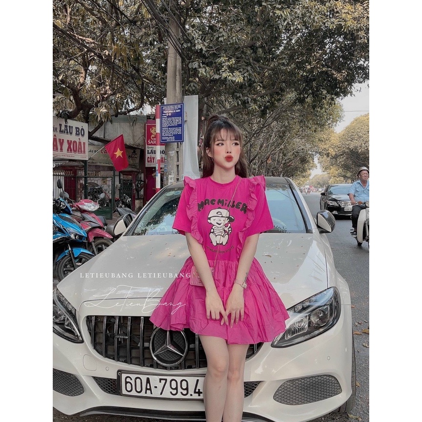 Đầm dáng xòe bbd in hình hoạt hình u