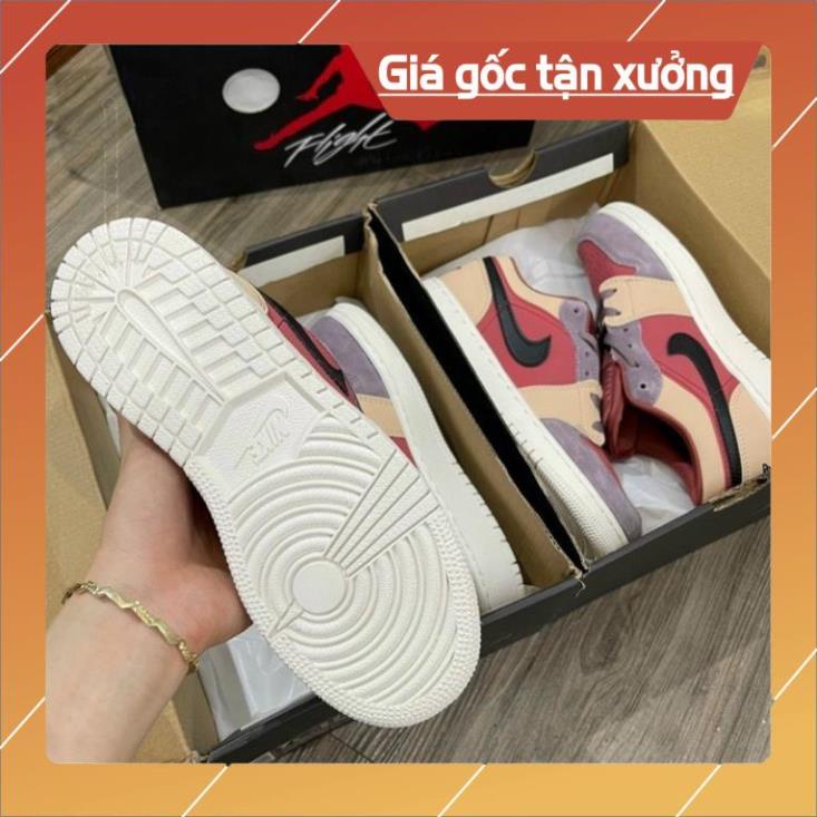 Giày Jordan đỏ kem mận thấp cổ cao cấp, Giầy JD1 Vàng xám tím Full phụ kiện