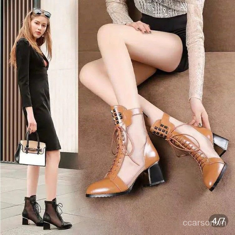 2021New Hollow Booties Breathable Mesh Dr. Martens Boots Women's Summer Thin British Style Peep Toe Closed Toe Sandals