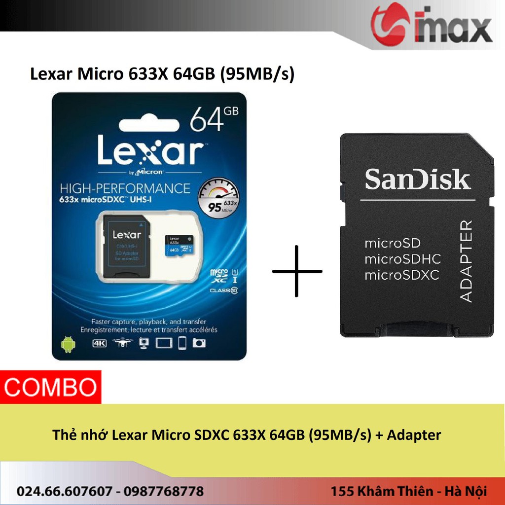 Thẻ nhớ Lexar Micro SDXC 633X 64GB (95MB/s) + Adapter