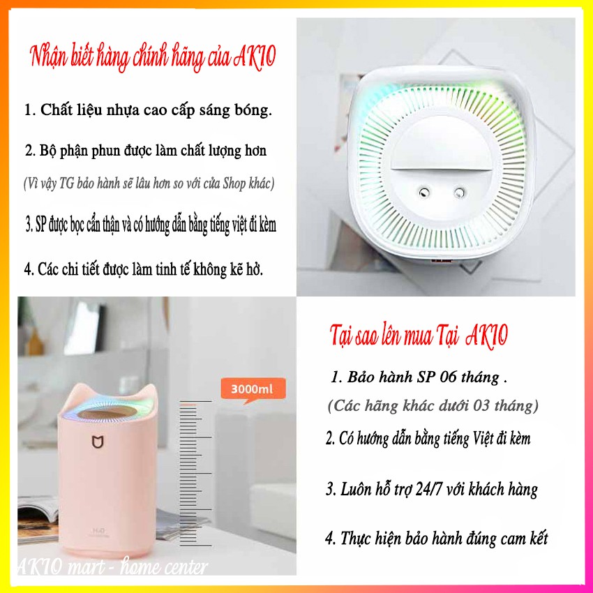 [Video thật] Máy tạo độ ẩm không khí HUMIDIFIER❤FREESHIP ❤ [Hàng chính hãng], 3 lít, cổng cắm USB [Bảo hành 06 tháng]