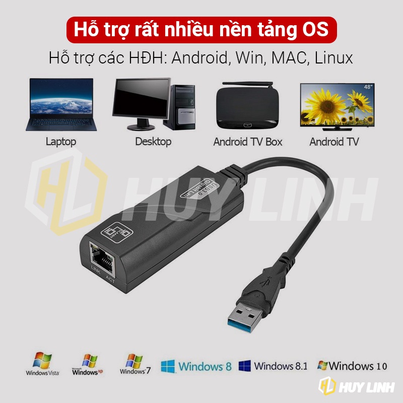 Cáp chuyển USB 3.0 ra Lan RJ45 Gigabit Ethernet 1000Mbps cho Laptop HL1332