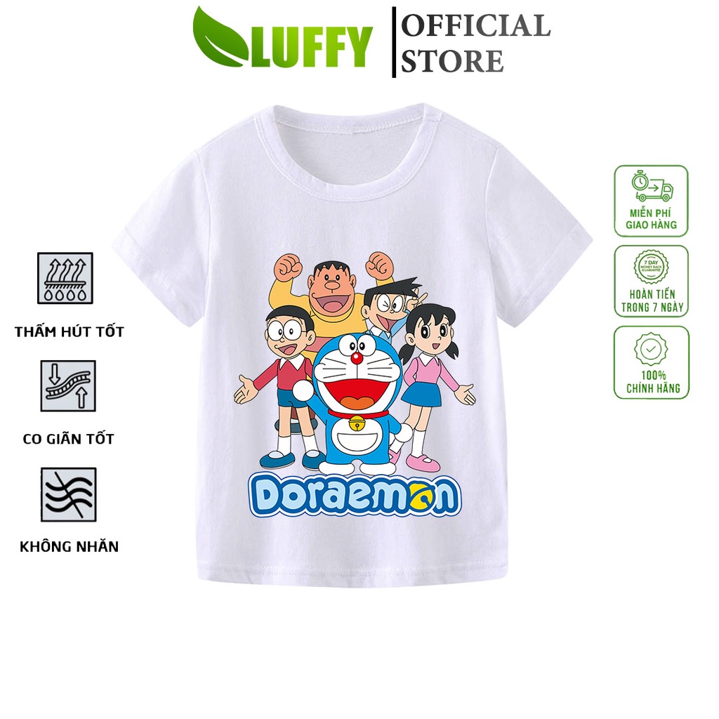 Áo thun bé trai Luffy Store cộc tay in hình Doraemon chất cotton thoáng khí Quần áo trẻ em từ 8-35kg ALUF80