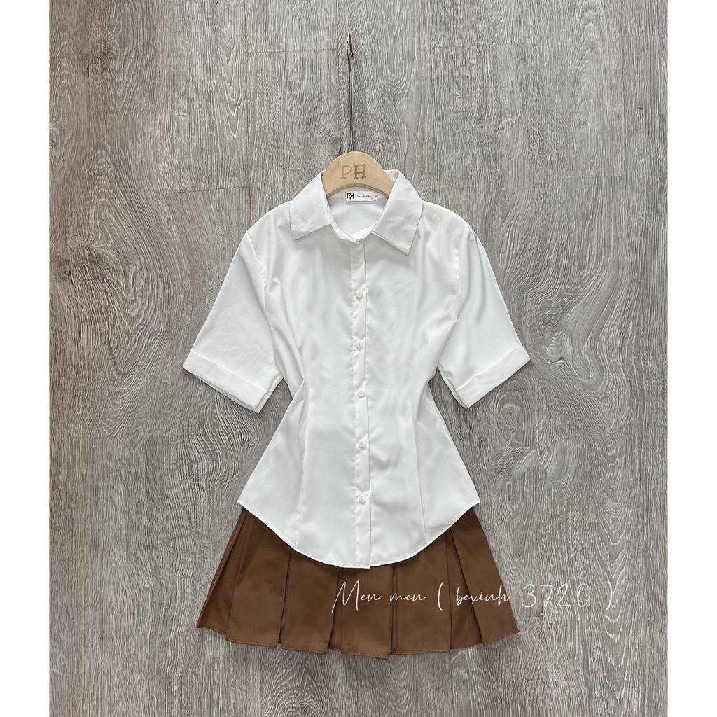 Set bộ áo sơ mi chân váy xếp