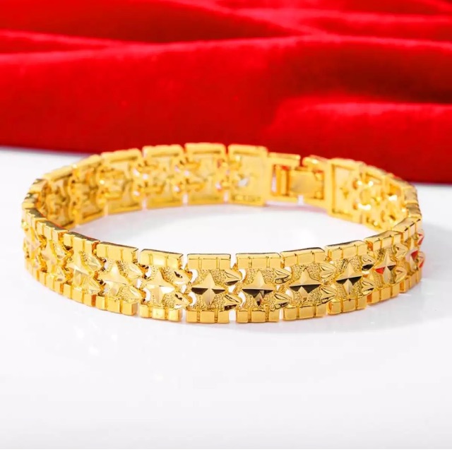 Lắc tay nam mạ vàng 24k đúc hoa văn ngôi sao 4 cánh trái tim NV65