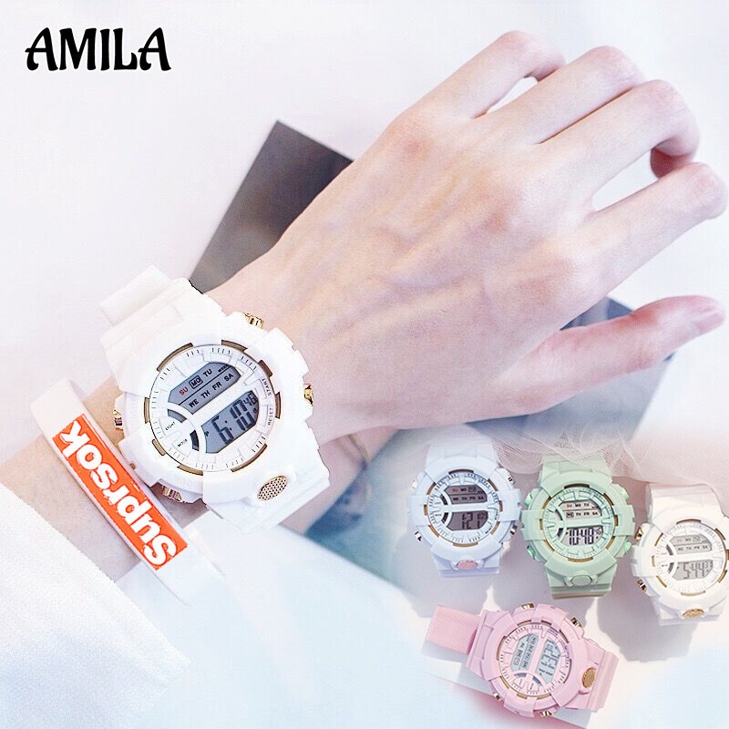 Đồng hồ đeo tay điện tử AMILA màu macaron thời trang Hàn Quốc cho học sinh