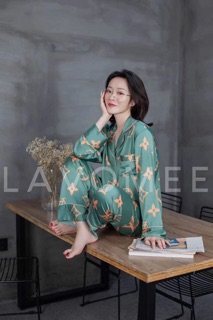 Đồ Bộ Pijiama Lụa Satin Hình LV Tay Dài