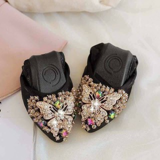 Giày bup bê đính đá hình bướm