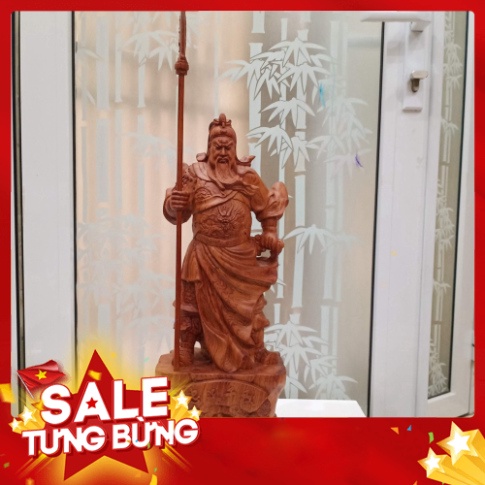 Tượng Quan vân trường Quan công cao 50 gỗ hương đá (Cao 50, rộng 19, sâu 13 cm)