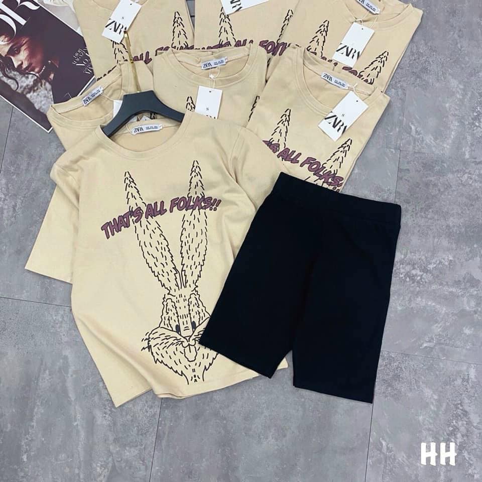Bộ cotton nữ, ÁO NGẮN TAY VÀ QUẦN NGỐ, họa tiết con thỏ | BigBuy360 - bigbuy360.vn