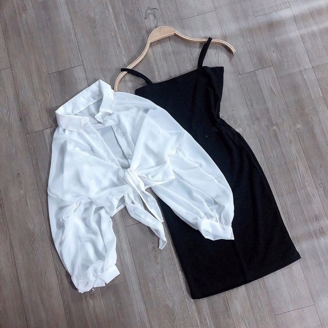 Áo sơ mi croptop cột eo đẹp xì teen xinh cực kỳ.