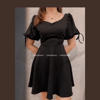 (CÓ BIGSIZE)  Đầm đen nơ tay - Chitchitstore