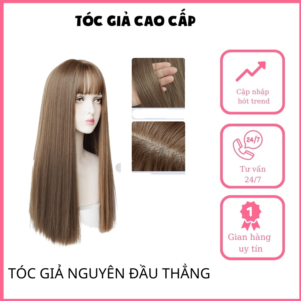 Tóc giả nguyên đầu thẳng dài, tơ cao cấp, tặng kèm lưới trùm tóc, MS7007, wig