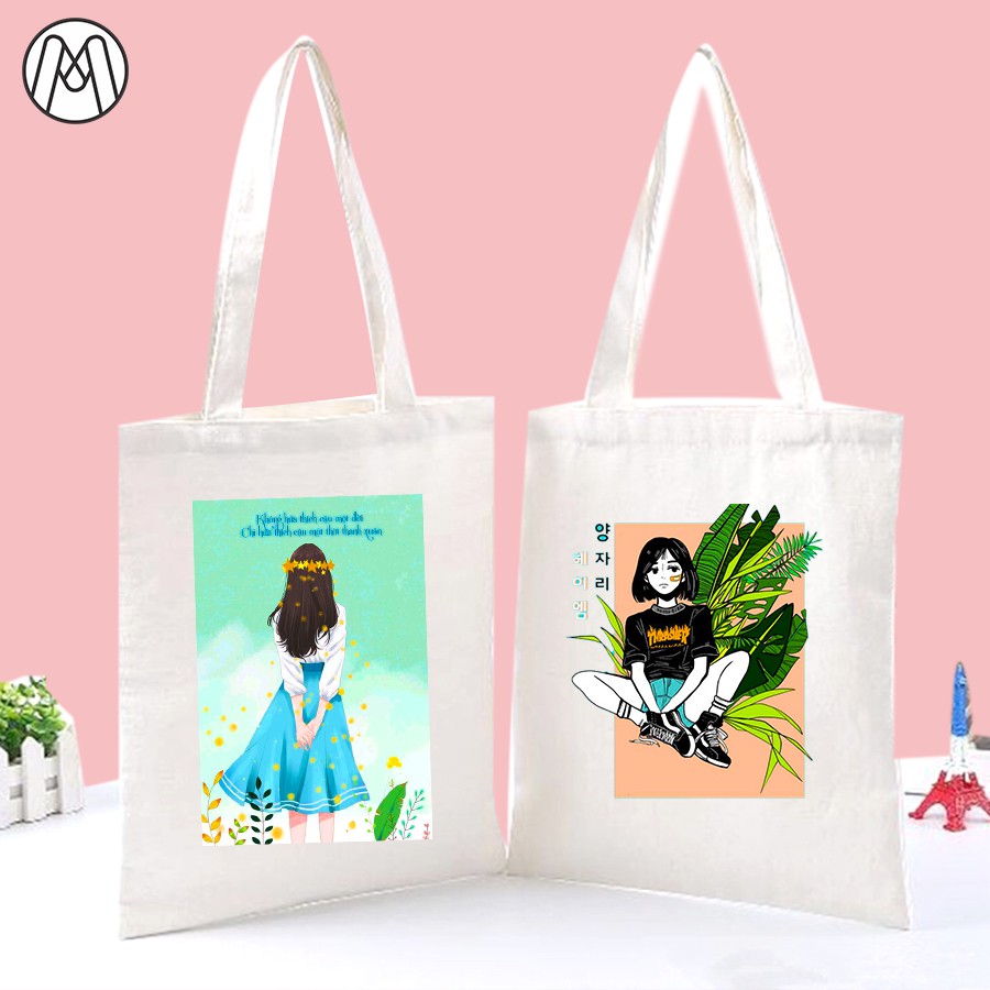 Túi vải canvas tote genz trơn đeo vai đi học giá rẻ in hình theo yêu cầu chất vải mềm mịn dày dặn