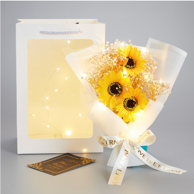 Hộp Quà Hoa Baby Gypsophila,Gồm Túi Đựng Trong Suốt, Đèn Led - Quà Tặng Người Yêu, Người Thân, Lễ Tình Nhân