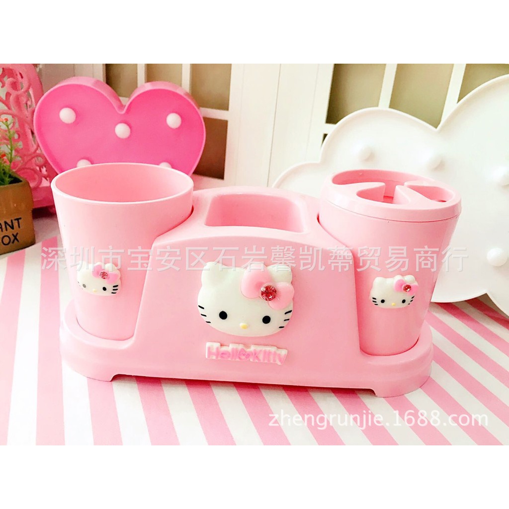 Cốc đánh răng và kệ để đồ 3 chi tiết Hello Kitty ☘☘