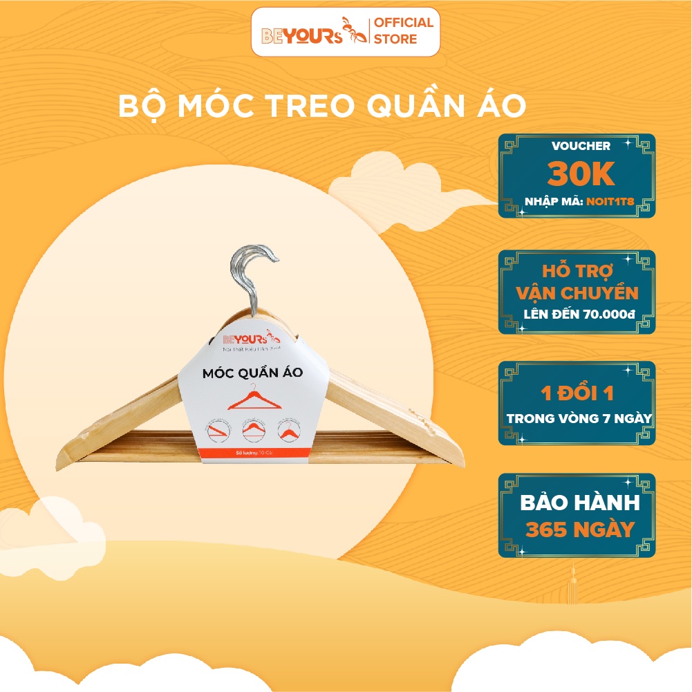 Bộ 10 Móc Treo Quần Áo Đồ Gỗ BEYOURs - Nội Thất Lắp Ráp Phòng Ngủ