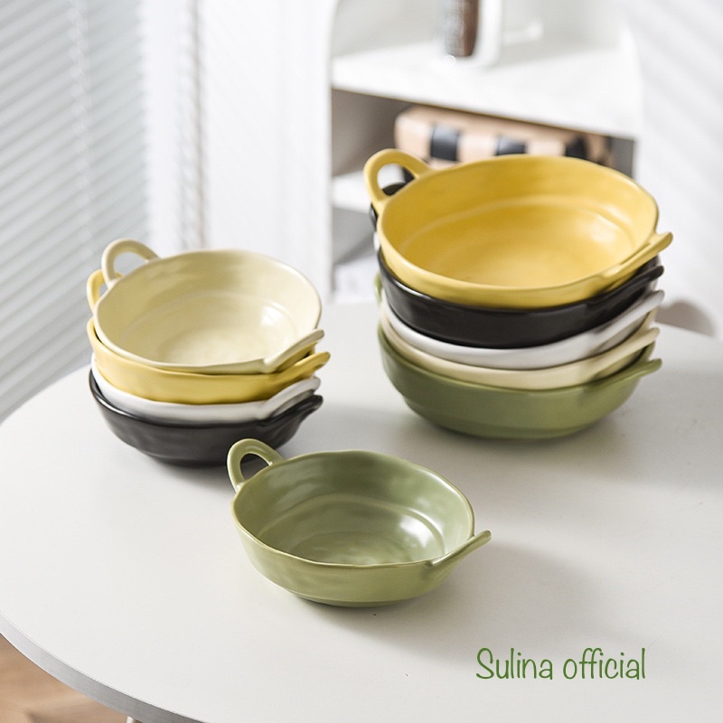 Chén bát đĩa sứ decor dễ thương chảo hai quai Sulina official S02