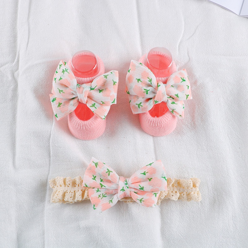 Set 2 Món Gồm Băng Đô + Vớ / Băng Đô Chống Trượt In Hoa Kiểu Công Chúa Cho Bé Gái Sơ Sinh