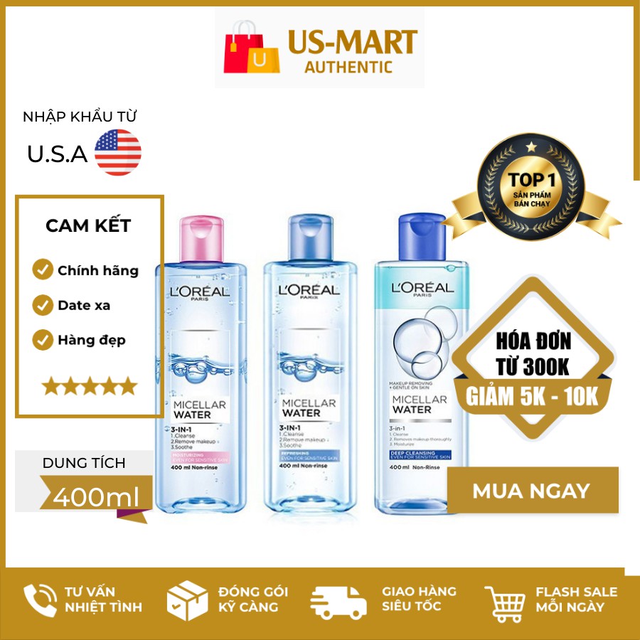 [HÀNG CHÍNH HÃNG] Nước Tẩy Trang L'Oreal Làm Sạch Sâu Micellar Water 3 In 1