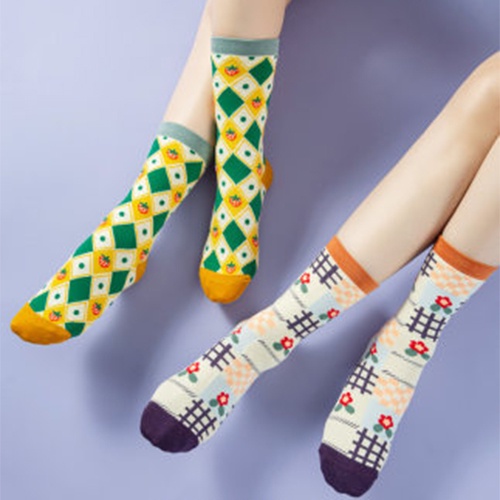 Vớ cotton mềm mại thoáng khí thêu họa tiết hoa hướng dương phong cách Pháp thời trang thu đông cho nữ