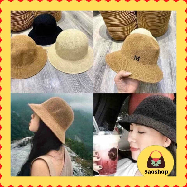 [ Frisship 50k]  Mũ cói chữ M mềm nhẹ mũ thời trang nữ đội cực xinh