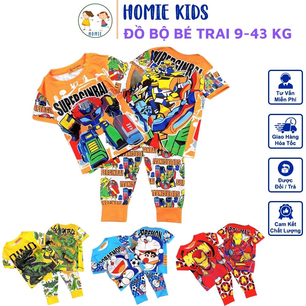 Set Đồ Bộ Cho Bé Trai 9-43 Kg Quần Dài Áo Cộc Tay Trẻ Em Vải Thun Lạnh 3D Hoạt Hình Hot Trend Bền Đẹp Homie Kids
