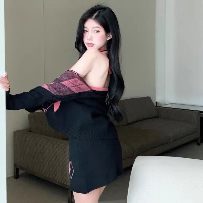 Áo Dệt Kim Sát Nách Dáng Ôm Sọc Ca Rô Màu Sắc Tương Phản Thời Trang Cho Nữ