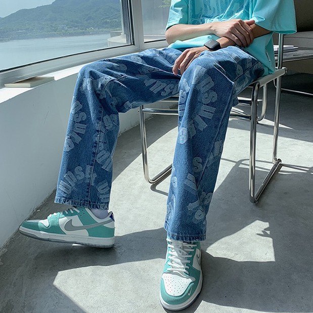 Quần Jean Dài Ống Rộng Phong Cách Hip Hop Đường Phố Mỹ Cá Tính Cho Nam