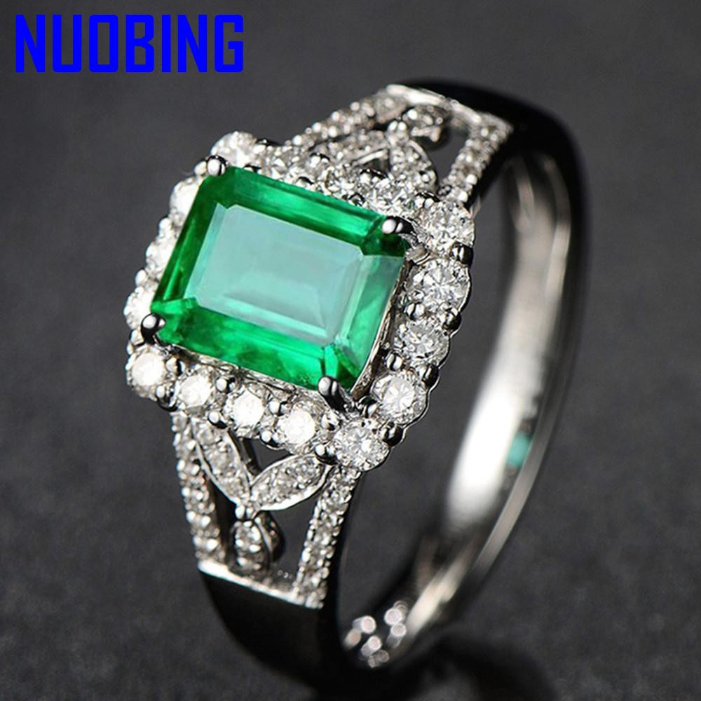 Emerald Gemstones Jade Green Crystal Rings For Women Diamonds Anillos White Gold Silver Color Luxury Jewelry Birthday Gift Bague|Rings|
