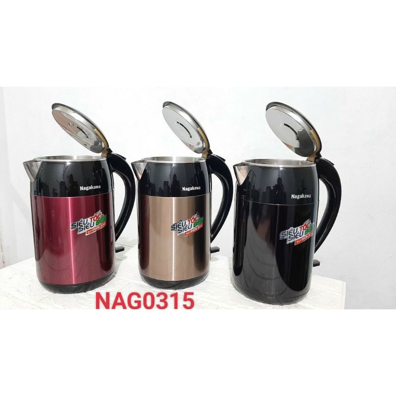 Ấm siêu tốc vỏ inox màu 1,8L hàng NAGAKAWA