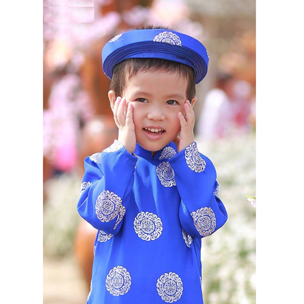 Áo Dài Trẻ em XANH XU bé TRAI (Áo, Quần, Nón)