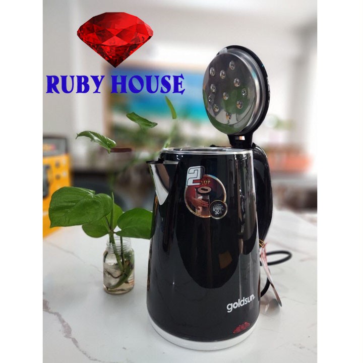 Ấm siêu tốc Goldsun 2 lớp PHIẾU BẢO HÀNH 12 THÁNG, dung tích lớn 2.2 lít - Ruby House