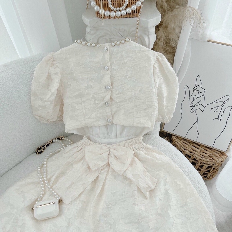 Đầm Hở Lưng Xoè Ngắn JARI-CLOTHES Cổ Hạt Xinh Nơ Dễ Thương Tay Ngắn