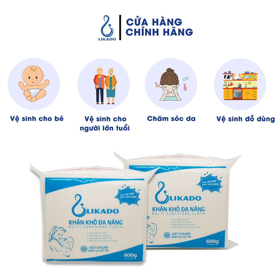 Khăn vải khô đa năng cho bé likado 600g 550 tờ (15*20cm)(SP003044 )(4 gói)