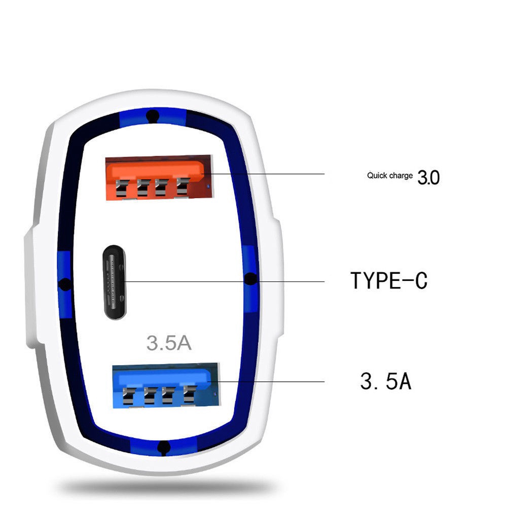 Sạc nhanh Xe sạc 3.0 Type-C Cổng USB kép 5V 3.5A Sạc nhanh