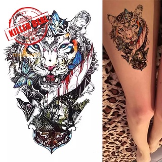 Miếng Dán Hình Xăm Họa Tiết Hoa Và Con Hổ H0M4